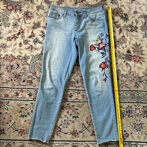 Light Blue Embroidered Floral Skinny Jeans